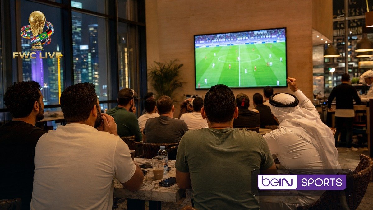 MENA football fans watching World Cup coverage in a sports cafe