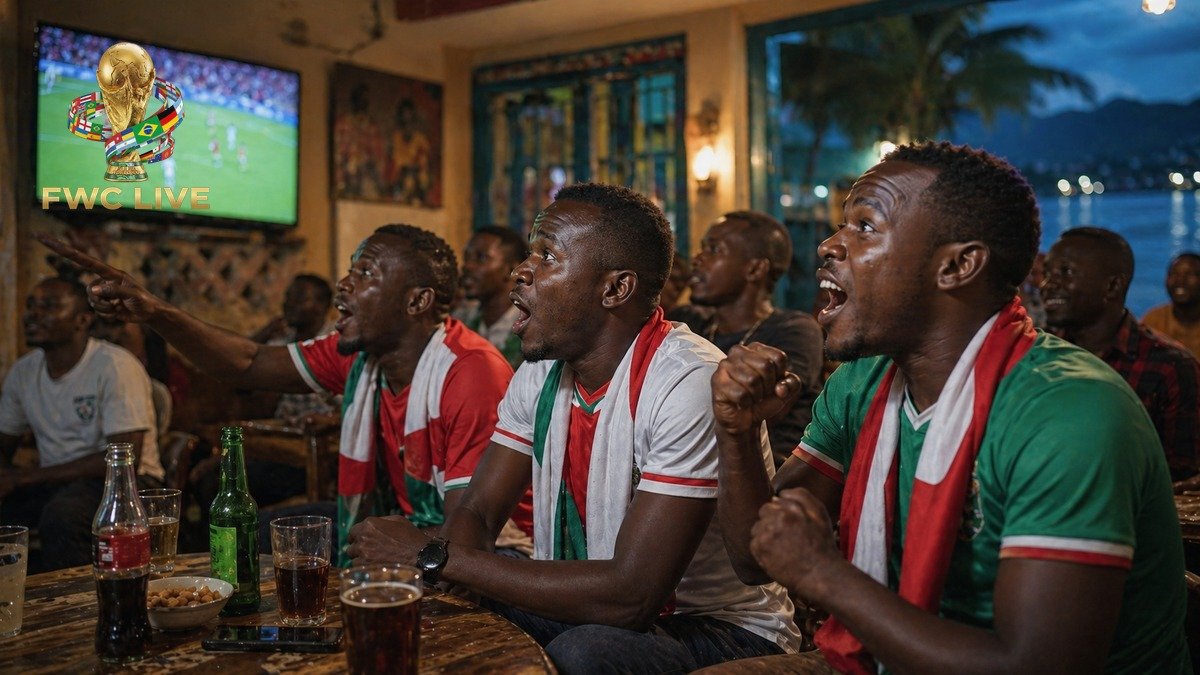 Burundi football fans watching FIFA World Cup 2026 coverage in a Bujumbura cafe