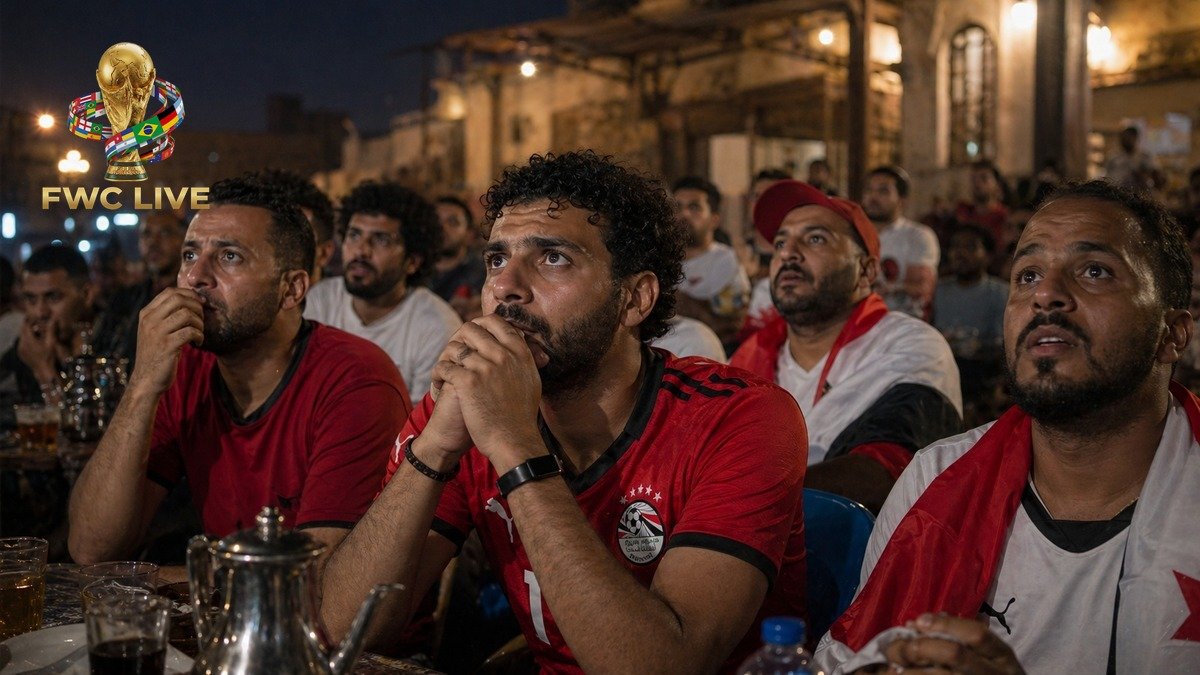 Egypt football fans watching FIFA World Cup 2026 coverage in a Cairo cafe