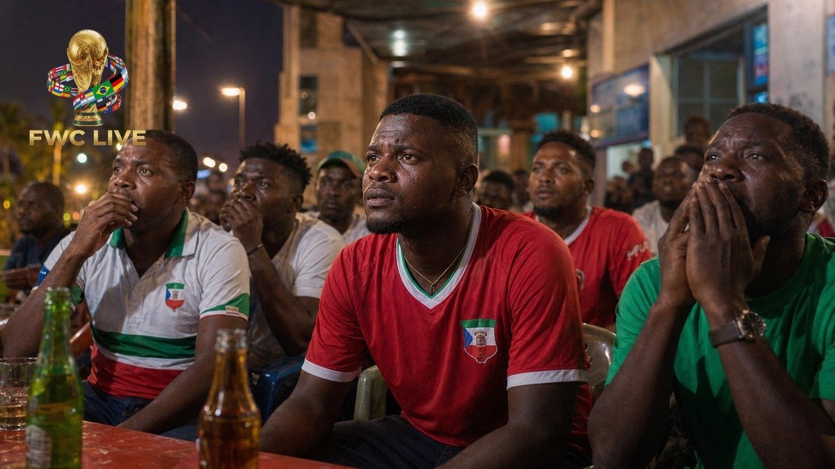Equatorial Guinea football fans watching FIFA World Cup 2026 coverage in a Malabo cafe