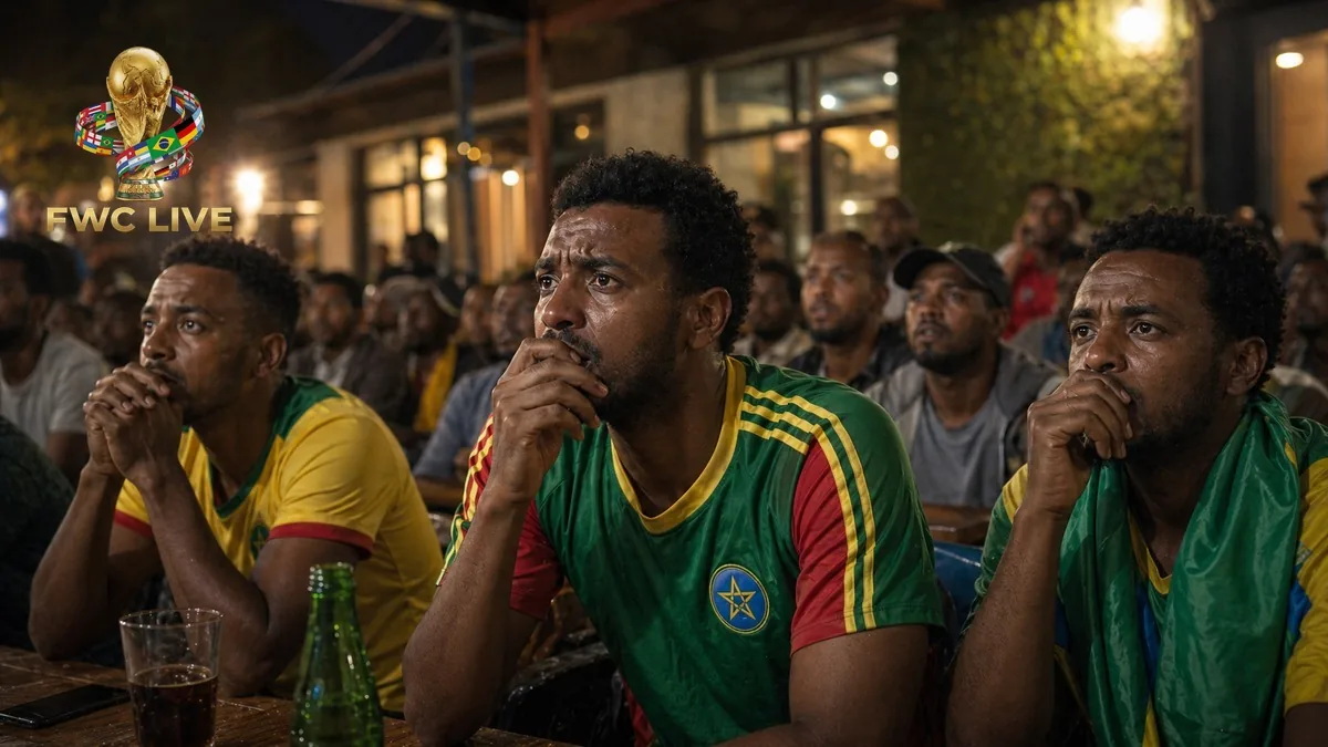 Ethiopia football fans watching FIFA World Cup 2026 coverage in an Addis Ababa cafe