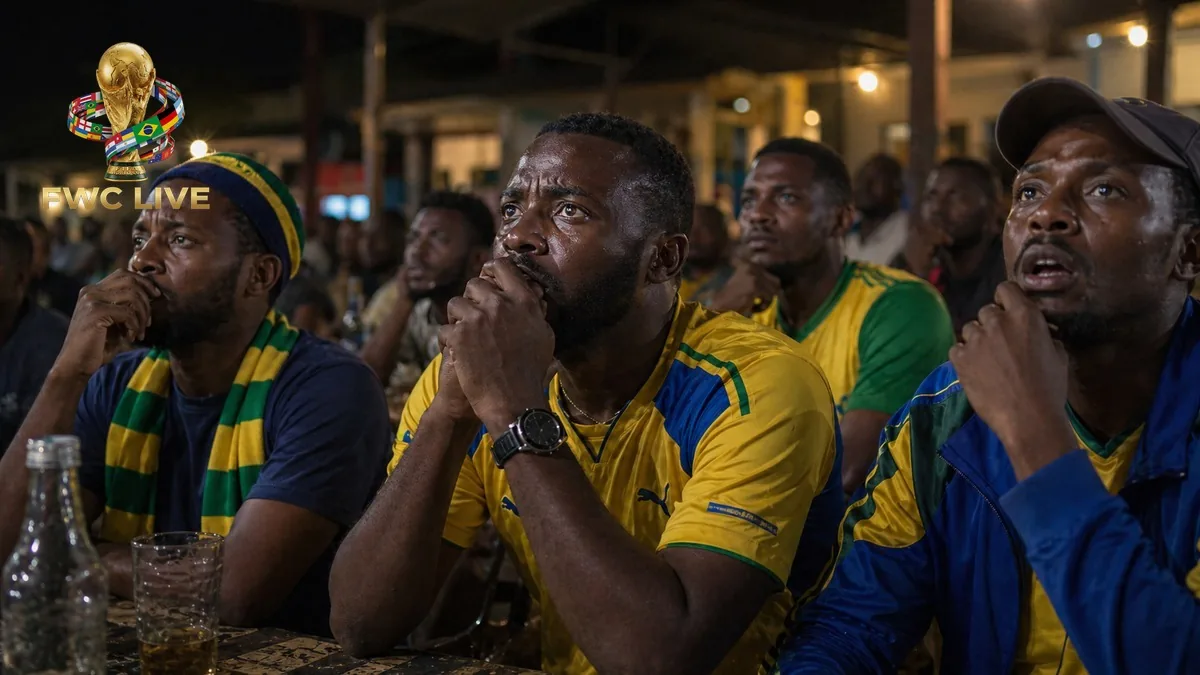 Gabon football fans watching FIFA World Cup 2026 coverage in a Libreville cafe