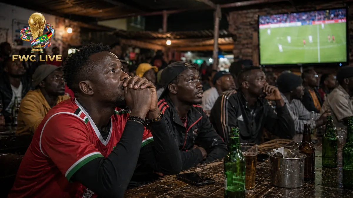 Kenya football fans watching FIFA World Cup 2026 coverage in a Nairobi cafe