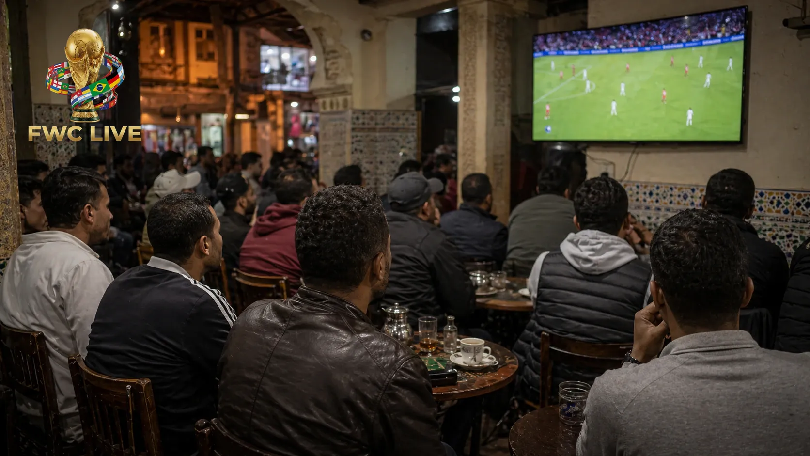 Morocco football fans watching FIFA World Cup 2026 coverage in a Casablanca cafe
