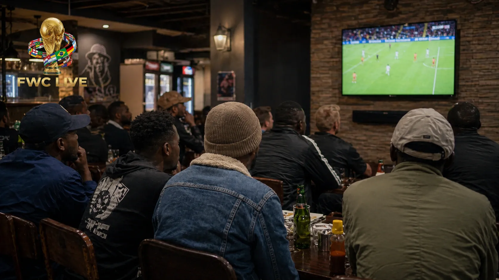 Namibia football fans watching FIFA World Cup 2026 coverage in a Windhoek cafe