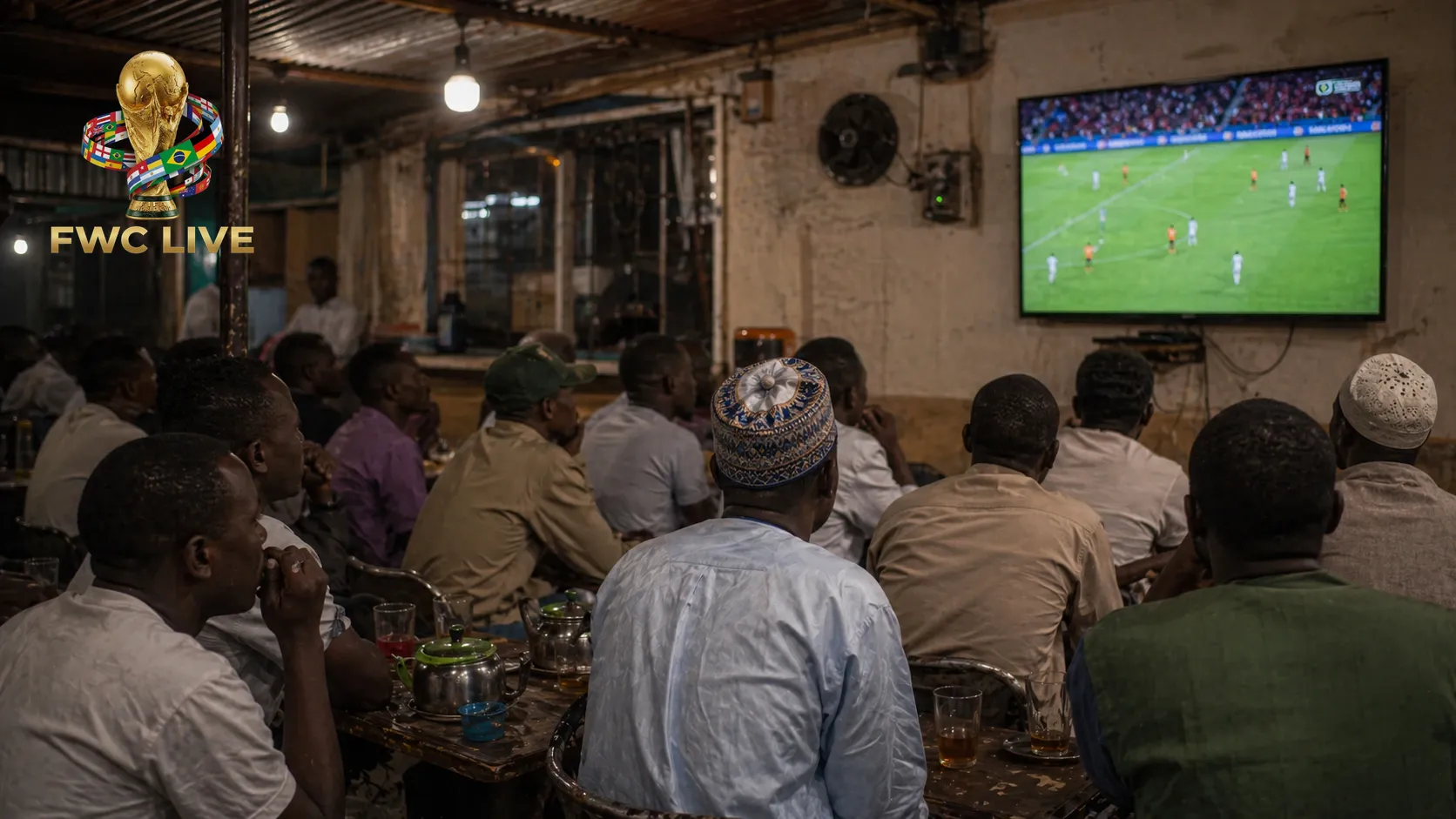 Niger football fans watching FIFA World Cup 2026 coverage in a Niamey cafe