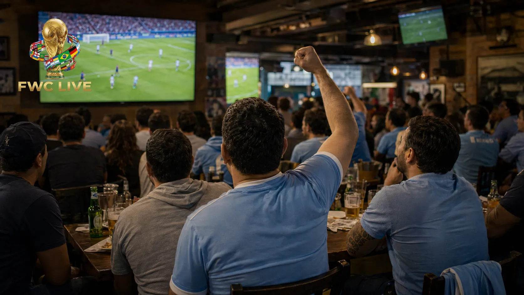 Uruguay football fans watching FIFA World Cup 2026 coverage in a Montevideo sports bar