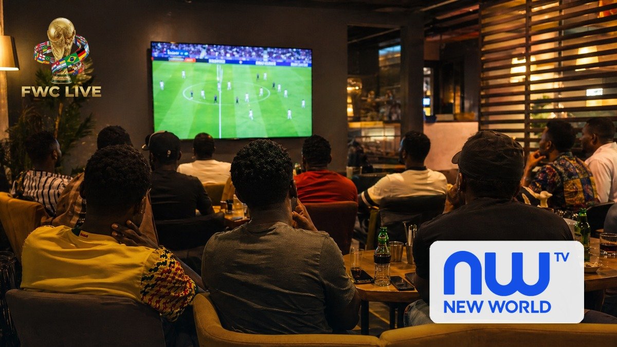 African football fans watching World Cup coverage on New World TV