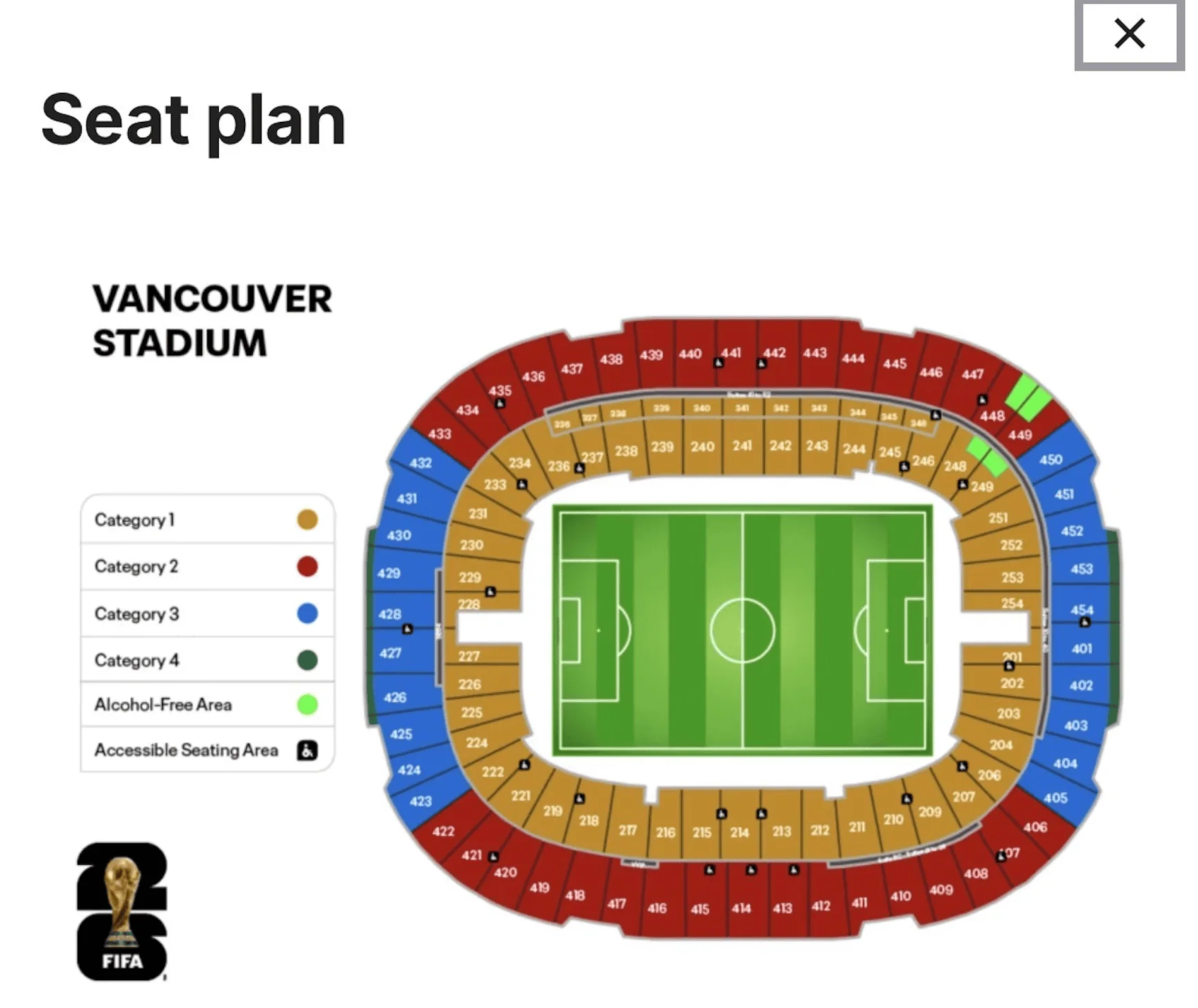 BC Place Vancouver seat plan for FIFA World Cup 2026